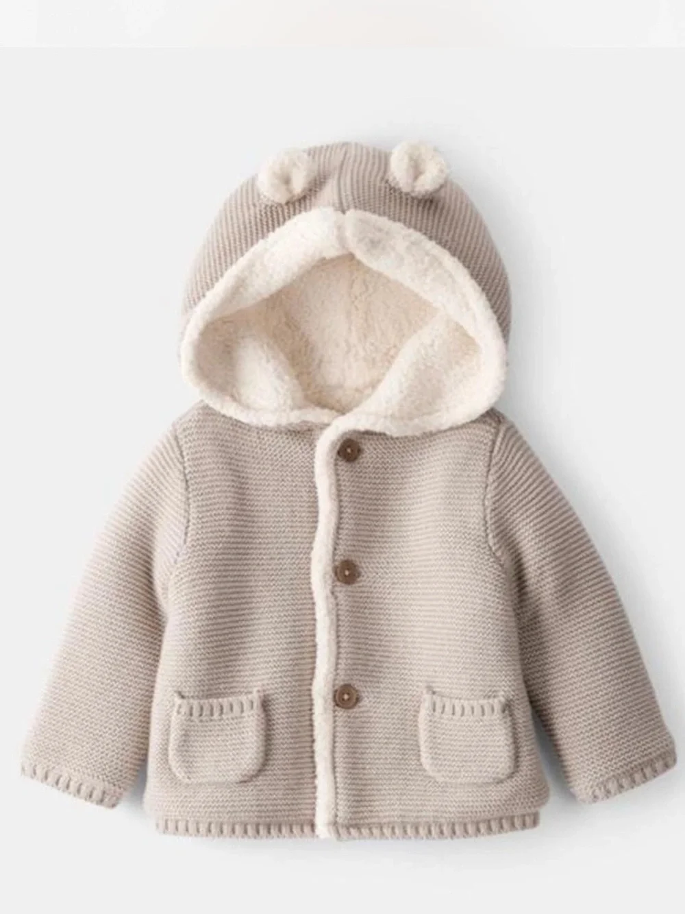 Carter’s beige/light taupe cozy baby jacket with teddy ears 6-9months
